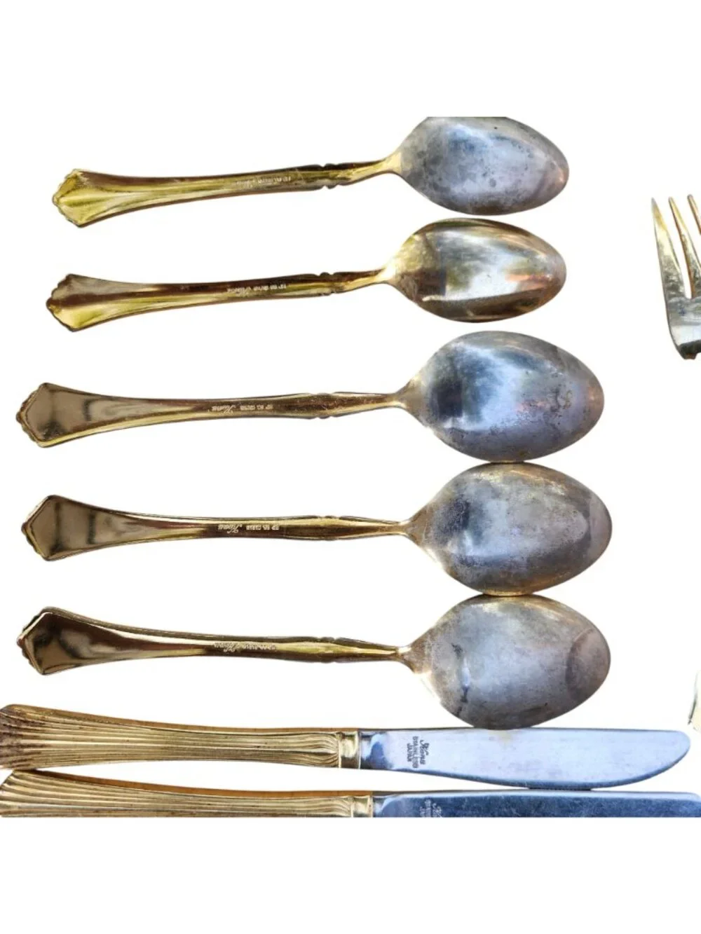 Vintage Kanu EP SS Japan Gold Flatware 22 Pc Lot Fan Pattern Jewelry Craft